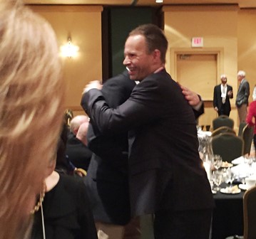 Stan Hogrebe and Dr. Thomas Hainschwang at the Accredited Gemologist Association gala and award ceremony